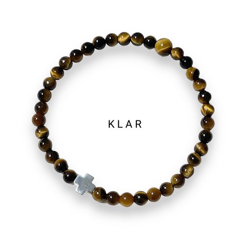 클라(KLAR) 호안석(Tiger''s Eye) 실버 정십자가(중) 팔찌 (4mm)