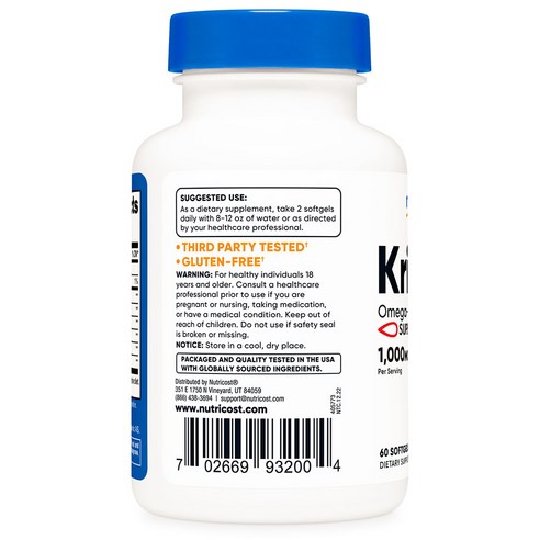 뉴트리코스트 크릴오일 오메가3 EPA-DHA 1000mg 1병, 1개, 500mg