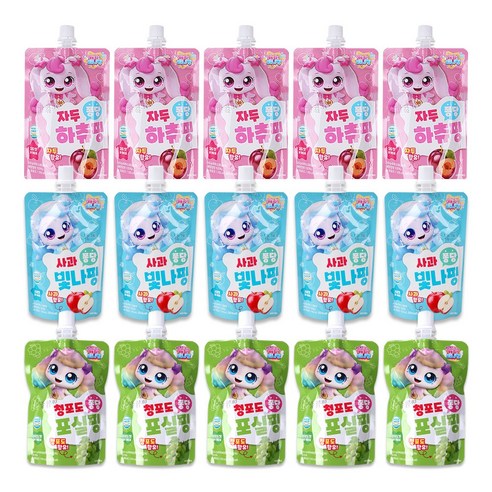 캐치티니핑 음료수 하츄핑 자두맛 빛나핑 사과맛 포실핑 청포도맛 3종, 5세트, 100ml