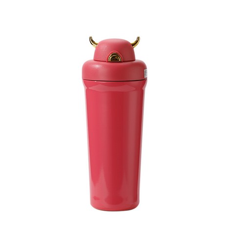 DFMEI 아기악마 큐티 여성 폴라로이드 텀블러 여자 컵 빨대 휴대용 심플 물컵, 수박 적색 (스트랩 없음), 500ml