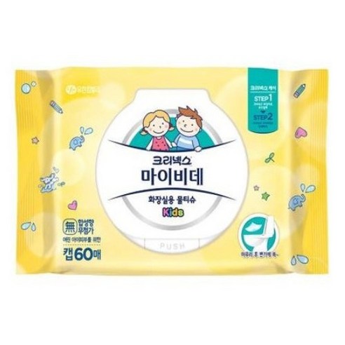 크리넥스 마이비데 키즈 화장실용 물티슈 캡형, 40개입, 18개