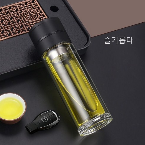 316 스테인리스강 스피드 뚜껑 차 수분 분리컵 남녀 비즈니스 차량 적재 차 거품 단추식 보온컵, 글라스 블랙, 401-500ml