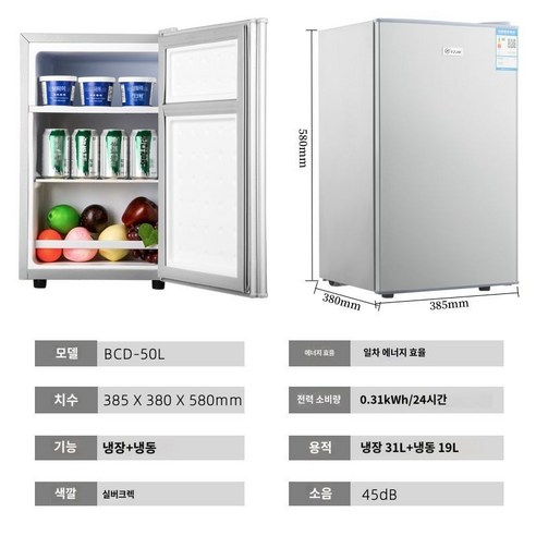 냉장고 2도어 소형 원룸 신혼 레트로 오브제 화이트 차량용 인테리어 소품, A. 실버더블온도냉동19L+냉장31L