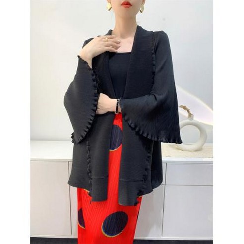 플리츠가디건 플리츠 자켓 블라우스 상의 여성 중간 라지 빅 사이즈