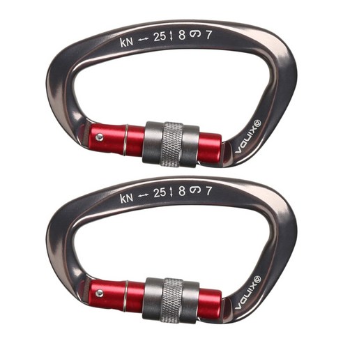 2pcs 잠금 암벽 등반 카라비너 클립 CE 인증 25KN(5620lbs) 라펠링 스윙 구조 동굴 수목 재배자를 위한 헤비 듀티, 총 그레이, {"수건소재":"알루미늄"}