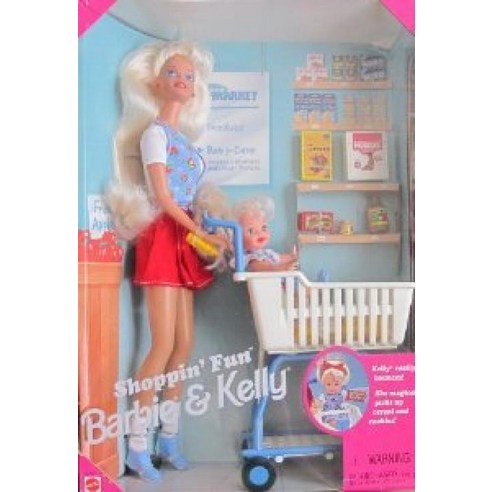 Barbie (바비) & KELLY SHOPPIN 'FUN Playset w SHOPPING CART Magnetized' FOOD BOXES & More (1995) 인형 인형 피규어 (병행 수입)