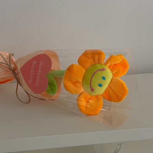 몽실이네 스마일꽃인형 한송이 꽃다발30cm 연주회 졸업식 기념일 미니꽃다발 인형꽃다발, 1개, 주황