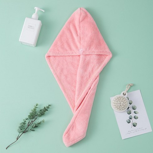 두꺼운 산호 양털 흡수성 테두리 샤워 캡 극세사 빨리 드라이 고급형, 25*64CM, 오렌지 가루