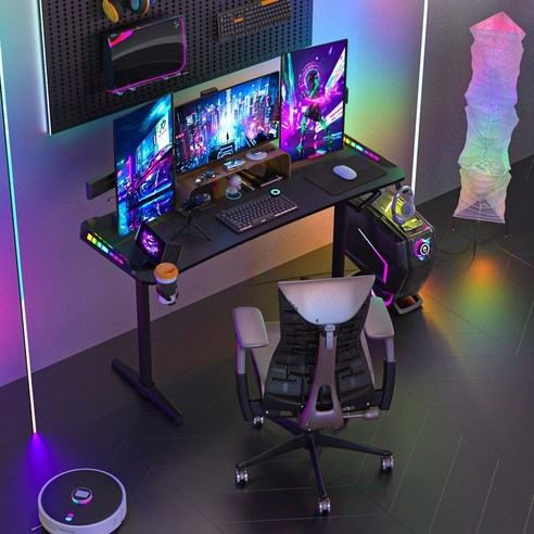 WISFOR 게이밍 테이블 1600 높이조절 게임 컴퓨터 책상 높이 70-120CM 6종 LED 블랙