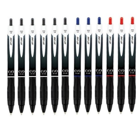 자바펜 제트라인 볼펜 1.0mm, red+blue+black, 12개입