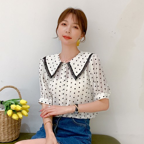 KORELAN 570# 실사 여름신상품양기도트 블라우스여반팔루즈핏셔츠 저고리