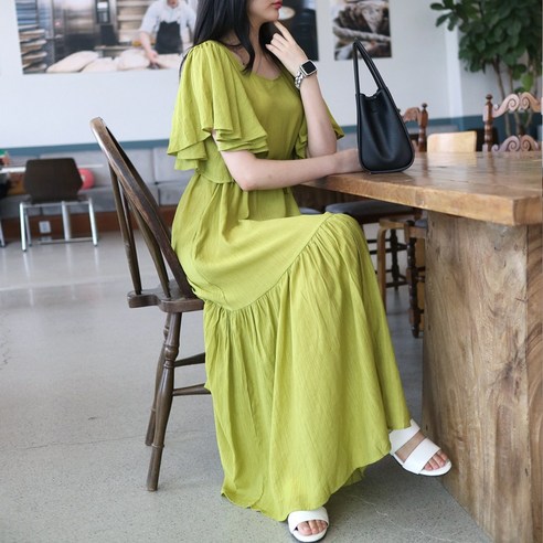 메리앤유 프릴소매 디테일 요루원단 롱원피스 초록원피스 메리앤유 프릴소매 디테일 요루원단 롱원피스 초록원피스