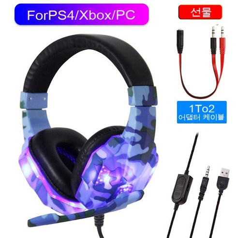 YJQ 컴퓨터 PC 게이머 헤드폰 마이크 포함 소음 제거 시끄러운 소리 게임용 헤드셋 음악 스테레오, 색깔1, 하나