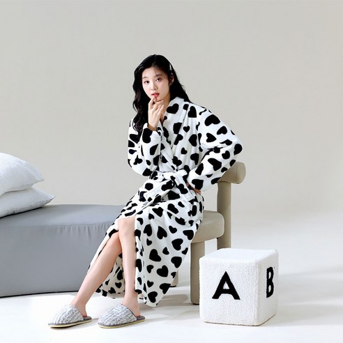 20종 여성 샤워가운 골프 호텔 로브 극세사 목욕 가운 남자 여자 커플, 1개, 18-화이트 블랙하트