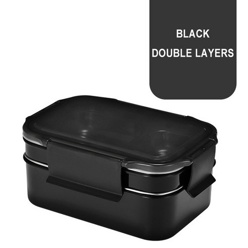 [LM] 304 스테인레스 스틸 도시락 신제품 2 겹 도시락 상자 식품 용기 식기 점심 가방 주방용, Blacklunchbox