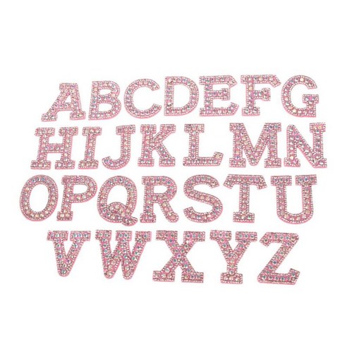 26pcs A-Z 알파벳 패치 DIY 바느질 의류 스티커 라인 석 편지 아플리케 셔츠 청바지 수리, 분홍, 천