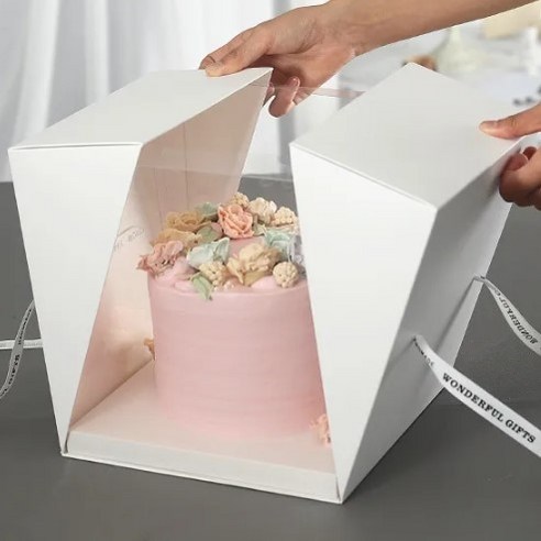 [리본제공]고급 오픈형 투명 쉬폰 케이크상자, 2개세트