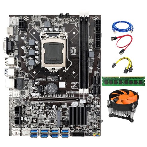 Lopbinte B75 BTC 마이닝 마더보드+DDR3 4GB 1600Mhz RAM+RJ45 네트워크, B75 ETH 마이닝 마더보드