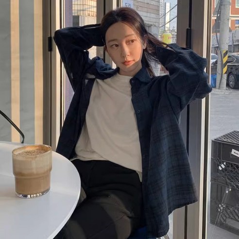 편안하고 스타일리시한 ANYOU 여성 루즈핏 체크 긴팔 셔츠