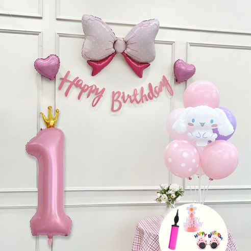 연지마켓 쿠로미 마이멜로디 키티 시나모롤 산리오 생일풍선 파티세트, 시나모롤 핑크세트1