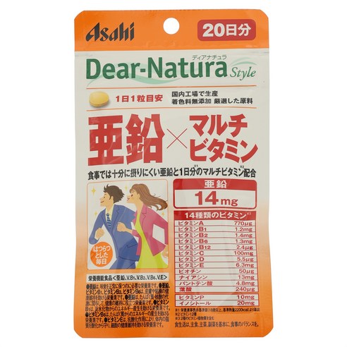 Asahi 디어 내츄라 아연 14mg 멀티 비타민 타블렛, 1개, 20정