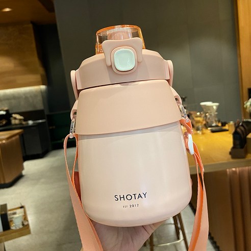 대배 보온컵 대용량 귀엽다 빨대 여사 고안치 물컵 900ml 휴대용, 핑크 싱글컵