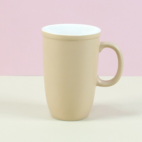 해피정 오벌 라인 롱 무광 머그컵 480ml, 베이지, 1개