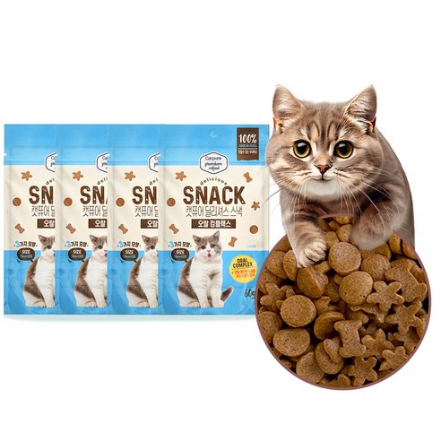 캣퓨어 스낵 고양이 치석제거 헤어볼 신장요로 다이어트 중성화 간식, 4개, 60g, 구강 치석제거에 좋은 -오랄케어