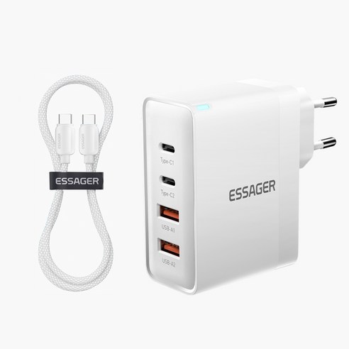 Read more about the article Essager GaN 100W PD충전 4포트 고속 충전기 + 100W C to C 고속충전 케이블 한국 플러그