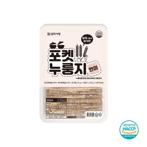 엄마사랑 얇게 만들어 바삭한 포켓누룽지 현미 429g(팩) 1개, 429g