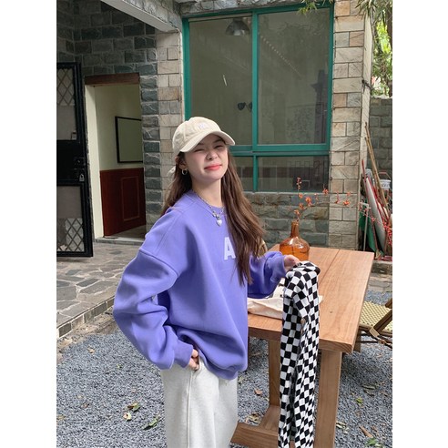 SURBORT 봄 신작 느슨한 두꺼운 자수 레터 풀오버 스웨터