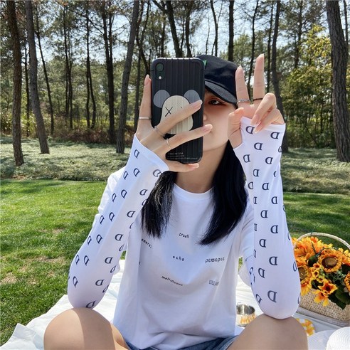 DFMEI 선플라워 캐릭터 아이스 슬리브 한국판 아이스 글러브 팔 보호대 여름 여자 차양 큐티인스소매 덮개, DFMEI 화이트DD(아이스 핫픽스)