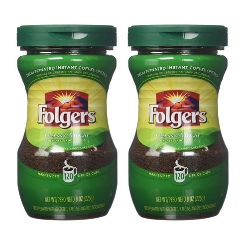 폴저스 인스턴트 커피 크리스탈 클래식 디카프, 2개, 226g