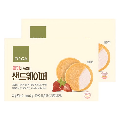 ORGA 딸기가 들어간 샌드웨이퍼 32g, 딸기맛, 2개