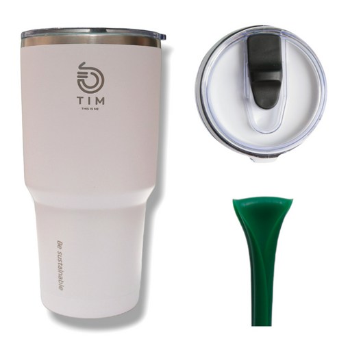 Tim900 대용량 1리터 텀블러 (본체 + 뚜껑 + 개방형 실리콘 빨대) 900ml, 아마빌리스화이트