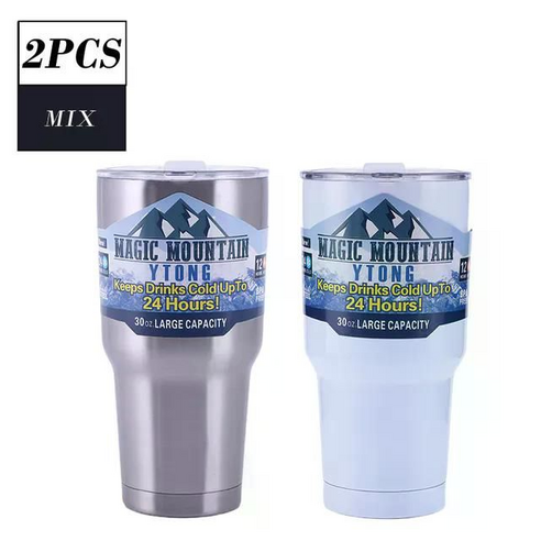 1+1 유럽 미국 매직 마운틴 텀블러 이중 진공 스텐 얼음이 녹지 않는 900ml (빨대+빨대솔+컵솔+3D스티커 포함), C. 스틸 1개 + 화이트 1개 및 기본구성품, 1개