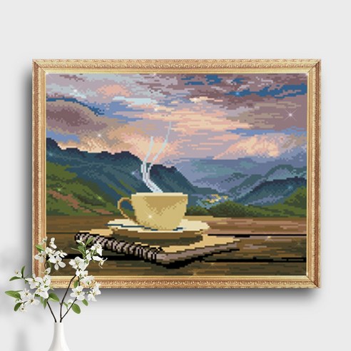 오늘의오브제 DIY 보석십자수 캔버스형 50x40cm, 1개, B1_10_산 속에서의 여유