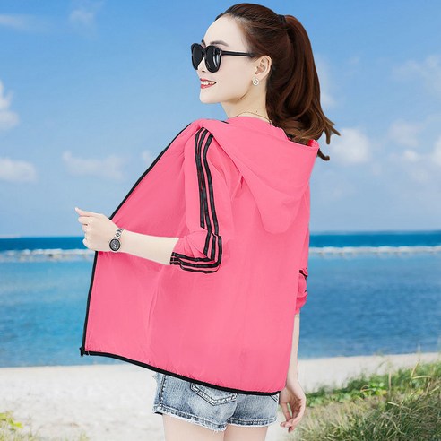 SURBORT 래쉬가드 여 숏기장 자외선차단 슬림 라이더 후드 비치점퍼입니다., 분홍색
