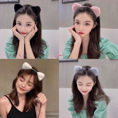 데이올유 폼폼 고양이 머리띠 2종, 블랙+블랙
