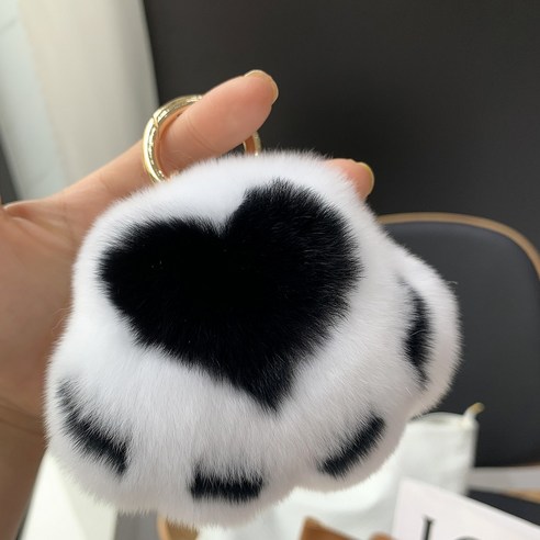 오리지널 진달 토끼 털 고양이 발톱 자동차 열쇠고리 걸개 귀엽다 벨벳 가방 걸다 생일 선물 여자, 흑가백