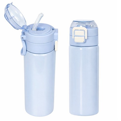 캐시리 비비 실리콘 빨대 스텐 텀블러 초등학생텀블러 보온병, 1개, 500ml, 스카이블루