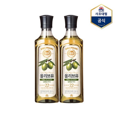 사조대림 해표 올리브유 500ml X 2병 식용유, 2개