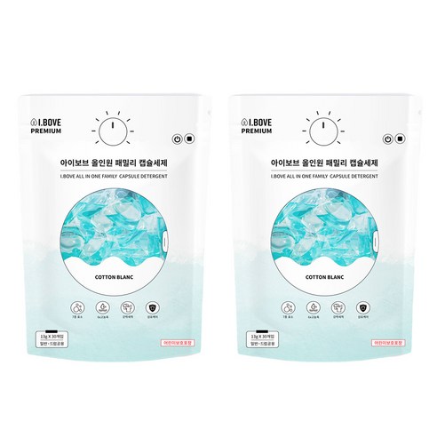 아이보브 프리미엄 코튼블랑 올인원 패밀리 캡슐세제, 30개입, 2개