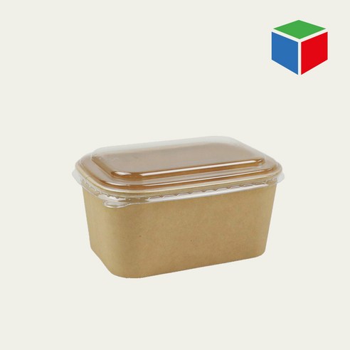 종이용기 KB-1732 (직사각/크라프트/PET뚜껑)-1000ml 50개, 1세트