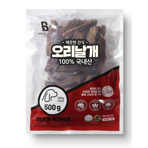 빈즈라이크 오리날개 국내산 수제간식, 3개, 500g, 오리날개맛