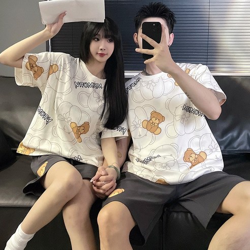 ANYOU 여름 반팔 반바지 커플 잠옷 세트 홈웨어