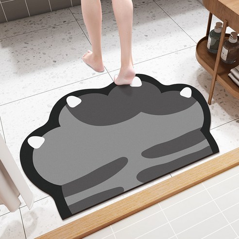 DFMEI귀여운 규조토 진흙 쿠션 욕실 흡수 바닥 매트 화장실 가정용 도어 카펫 빠른 건조 미끄럼 방지 매트, 40*60Cm, 회색 고양이 발톱 [스웨이드]