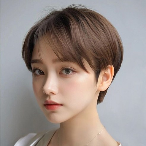 여성 가발 단발컷, 라이트 브라운, 1개