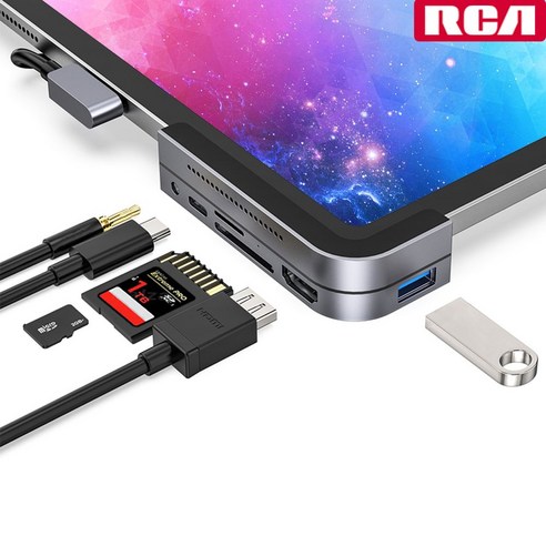 RCA 아이패드 프로 3세대 4세대 USBC 허브 HDMI 맥북프로 RC01, 그레이