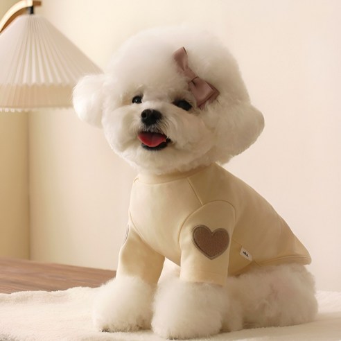 댕미오 강아지 순면 내복 실내복 잠옷, 1개, 크림베이지